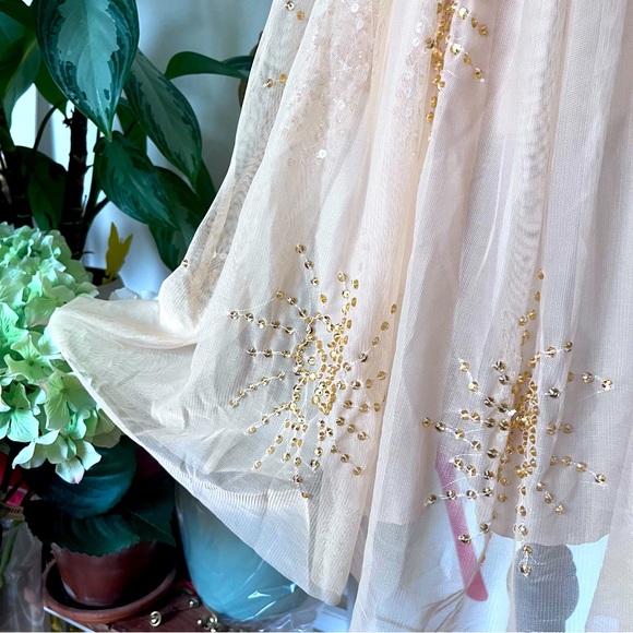 ASOS Mesh Dress - Size 8 - Champagne Color with Crystals Embroidered - Picture 9 of 10